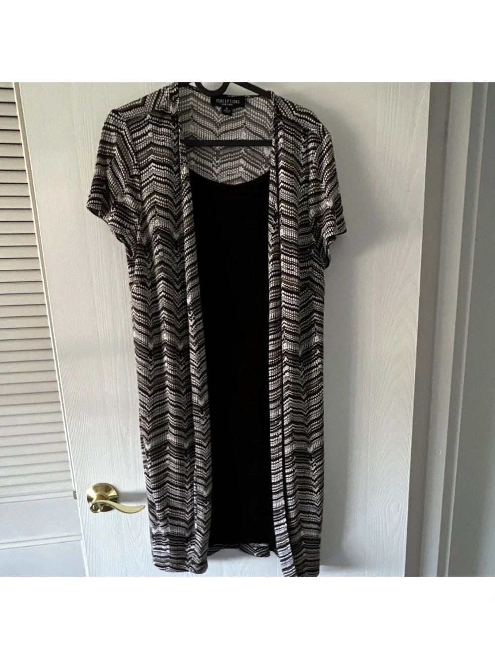 Perceptions Black and White Chevron Layered Top